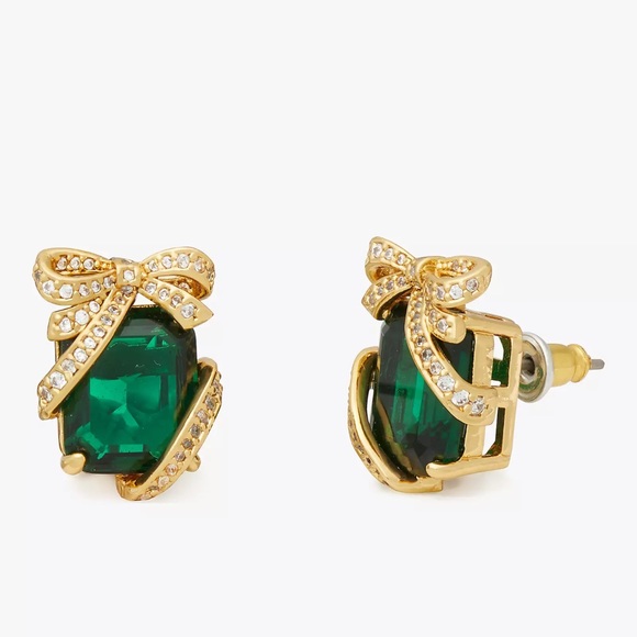 ♠️Kate Spade Pave Emerald Present Studs Earrings, Green NWT - Picture 1 of 8